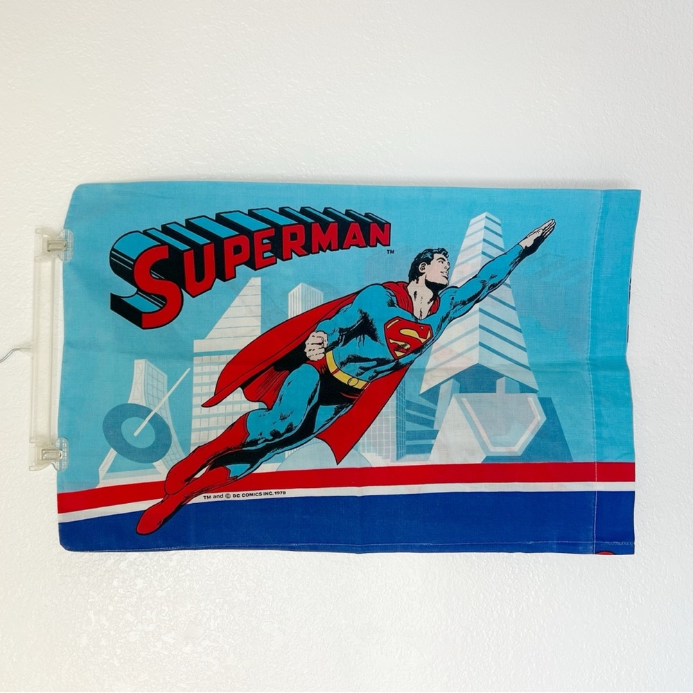 Vintage 1978 Superman Pillowcase Blue Red DC Comics Retro Collectible Bedding